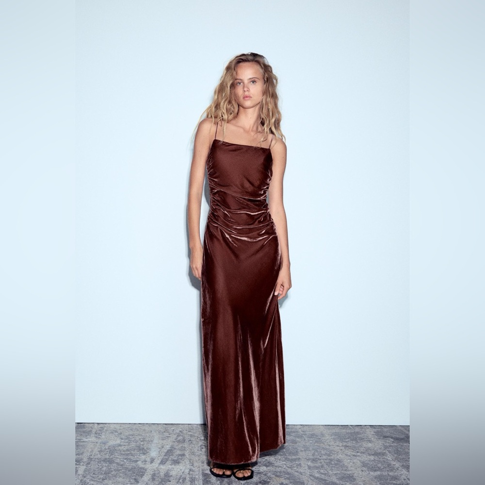 Zara Satin Maxi Dress in Deep Brown